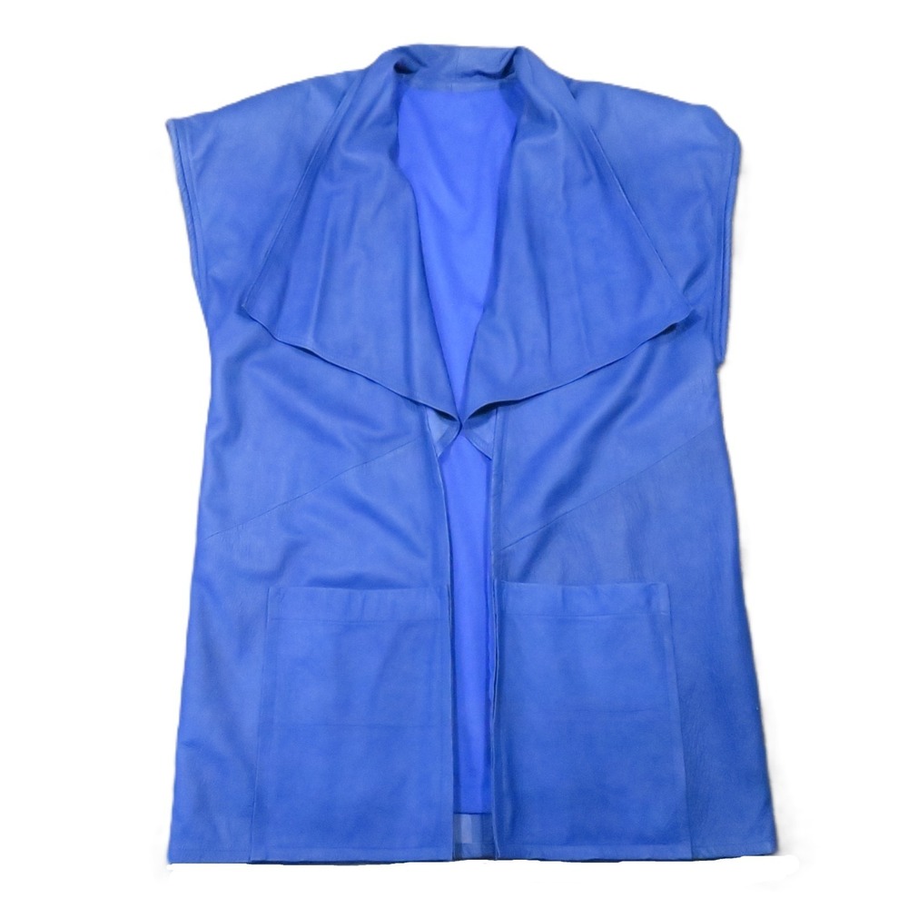 Leather Vest Long Sleeveless Jacket L‎ Blue Draped 80s 90s Avant-Garde Lagenlook